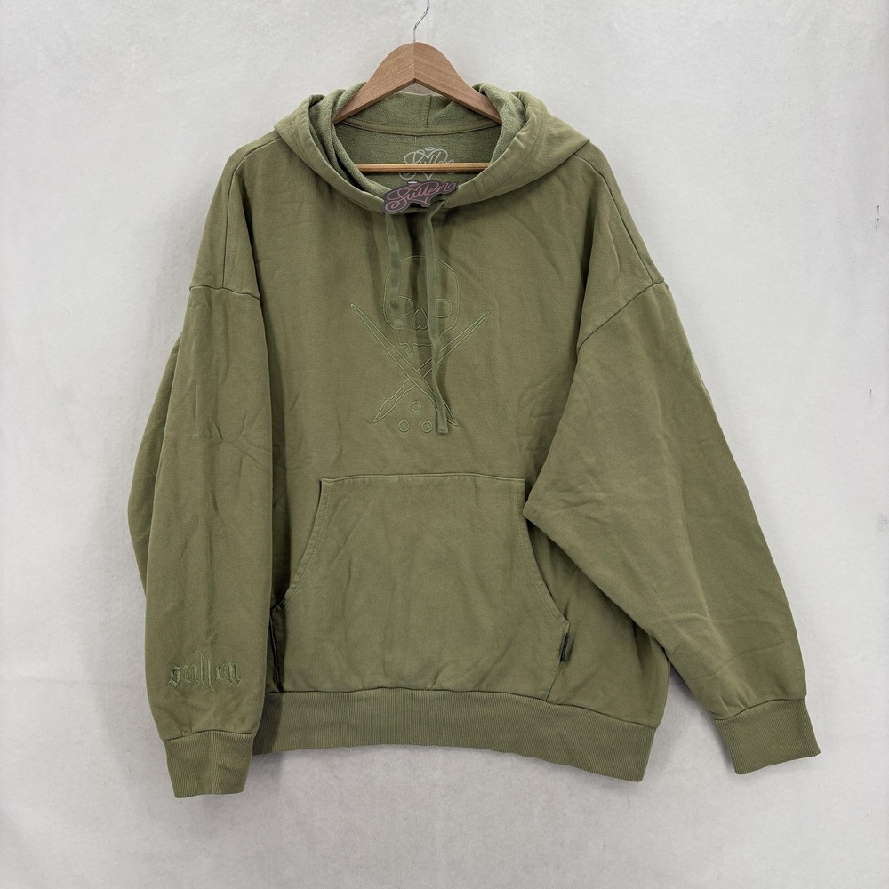 Sullen Art Collective Outline Fleece Hoodie Womens XL Sage Skull Pullover NWT